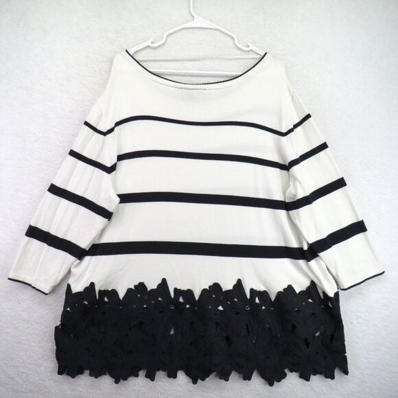 Lane Bryant Sweater Womens 2XL 22/24 Striped Floral Lace Hem Pullover Plus Size - Picture 4 of 10